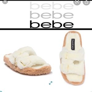 New💕Bebe Fanny faux Tan and cream slippers